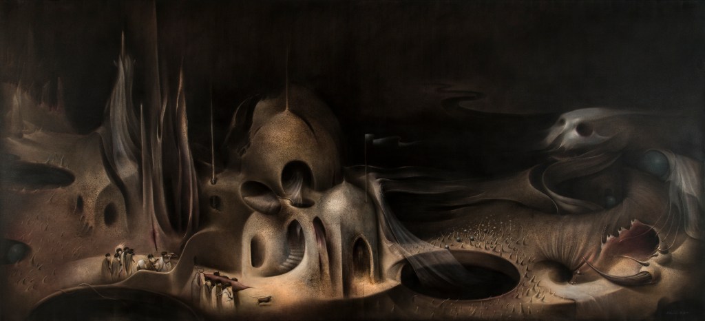 Painting of haunting landscape by artist Vahid Chamani